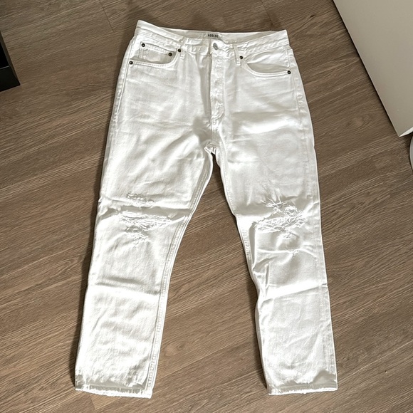 Agolde Riley High Rise Straight Leg Cropped Jeans in Veil White 31 - Picture 4 of 9